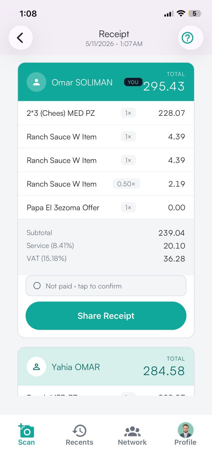 Settle — exact totals, every fee