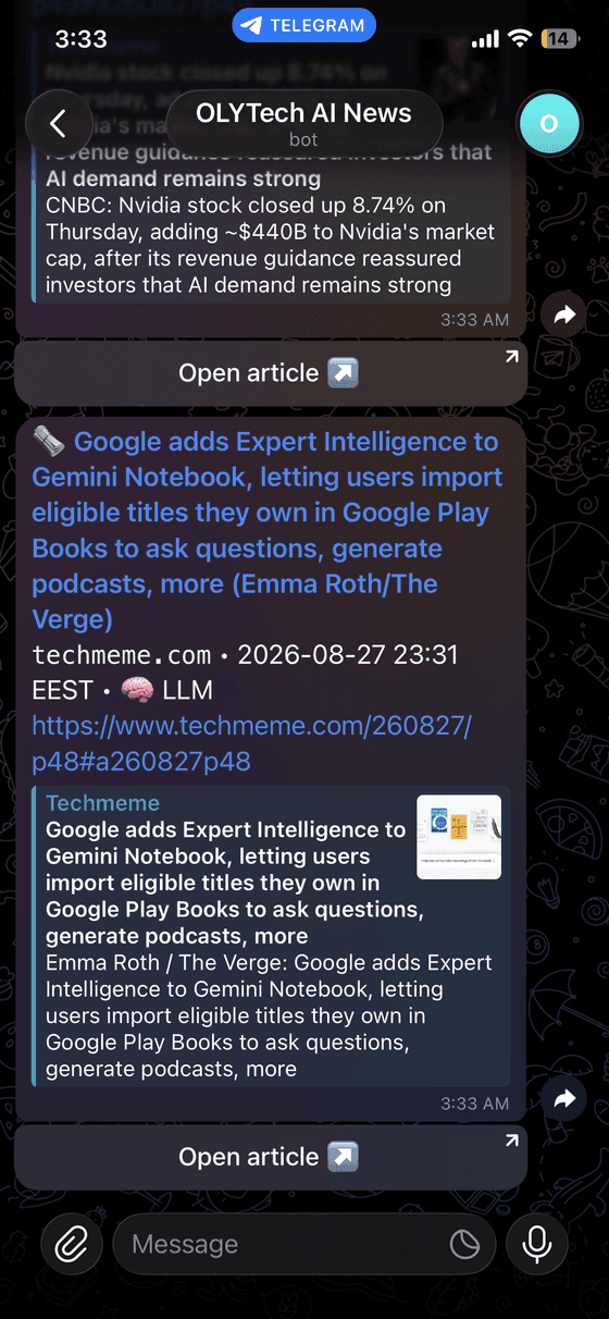 One message — per article