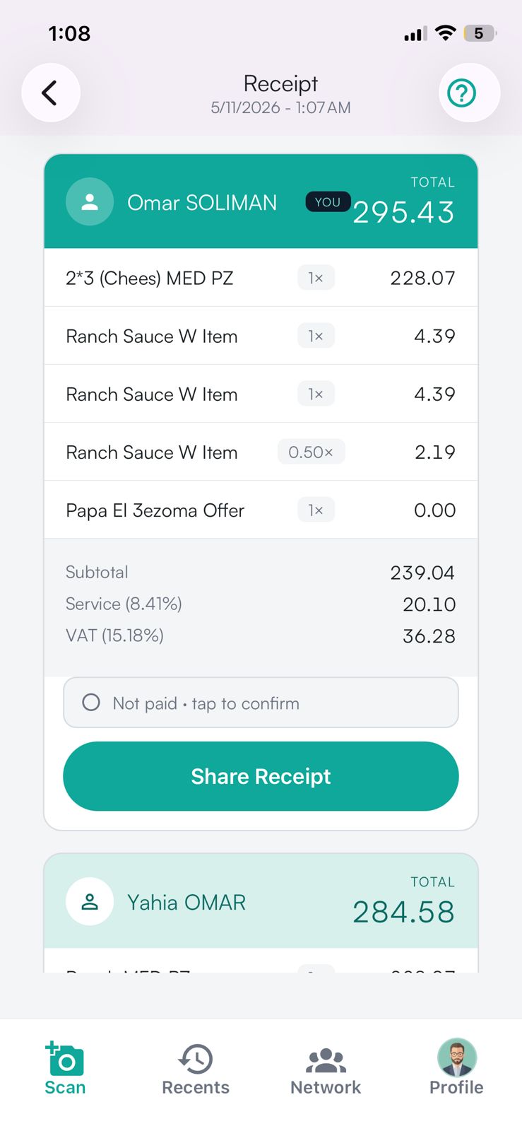 Settle — exact totals, every fee